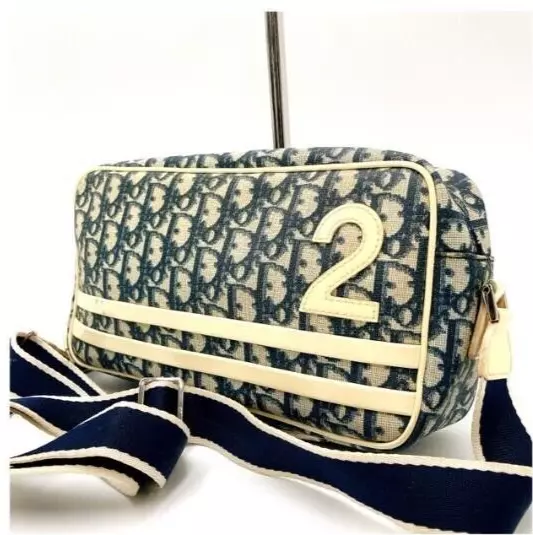 Sac bandoulière Christian Dior Trotter toile marine cuir numéro 2 logo rayé