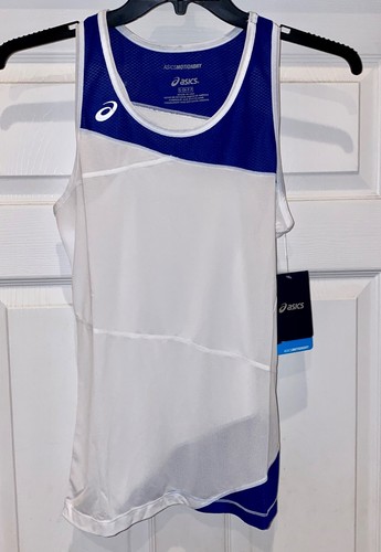 ASICS Gunlap Singlet White Royal Blue Training Running Tank Top NEW Womens S M L - Picture 3 of 8