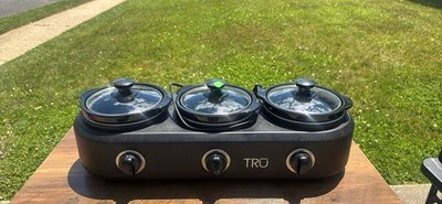 TRU 3-Pot Slow Cooker Buffet Server Black Glass Lids Stay-Cool 500W 1.5qt