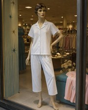 Vintage Pajama Set White Button Front Sleepwear Textured Lounge Set Elizabeth