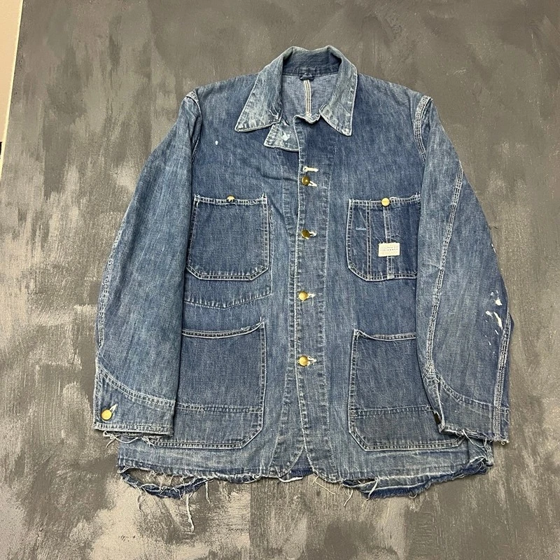 Vintage Hercules Denim Chore Jacket Mens XL Blue 1960s USA Distressed