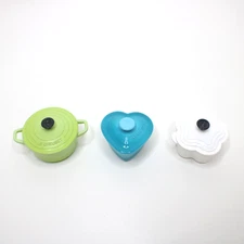 Le Creuset Mini Pot Set (3 pcs) Green & White Magnets Blue Heart Container Japan