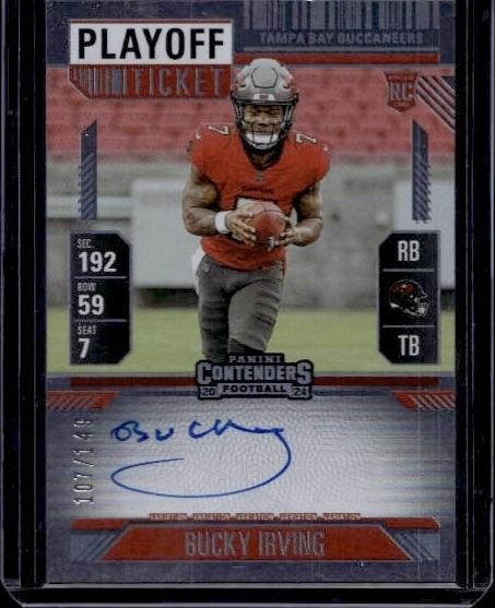 2024 Panini Contenders #122 Bucky Irving Playoff Ticket #/149 Auto