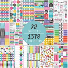 Planner Stickers Pack - 28 Sheets / 1378 Stickers, Stylish Medium, Multicolor