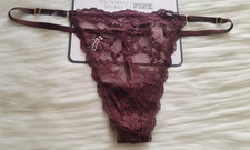 VICTORIA'S SECRET XL DREAM ANGELS ADJUSTABLE V-STRING LACE PANTY BURGUNDY BROWN
