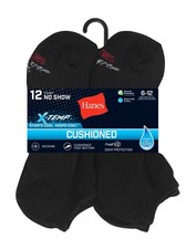 Hanes FreshIQ Cushion No Show Men's Socks - Black, Size 6-12 12 Pairs