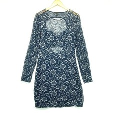 Express Women's Navy Blue Nylon Blend Long Sleeve Round Neck Lace Dress Size L