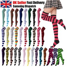 High Over the Knee Socks Long Plain Striped Thigh High OTK Socks UK SIZE 4-6