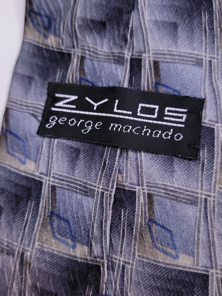 Gravata formal masculina Zylos George Machado 57"Lx3.75"W azul/cinza - Imagem 3 de 4