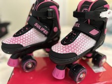 SULIFEEL Kids Quad Roller Skates,4 Sizes Adjustable wLight up Wheels, Black Pink