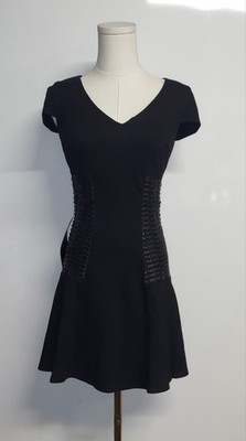 Bebe Braided Trim Ponte Flare Black Cocktail Dress Womens Extra Small NWT