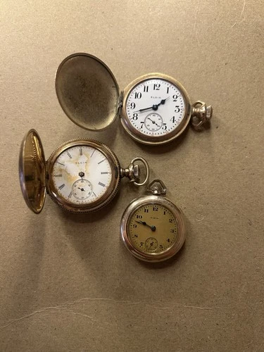 Lot Of 3 Elgin Ladies Gold Filled Pocket Watches - Parts/Repair - 100g Total
