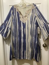 Vestido Indigo Rosa Boho Campesino Crochet Borde Manga Campana Talla Grande 1X~NUEVO CON ETIQUETAS