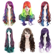 Women Synthetic Hair Ombre Long Wavy Costume Cosplay Wig Purple Blue Green new