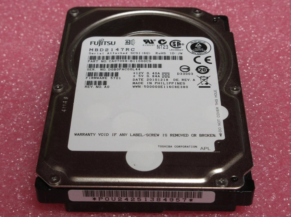 Fujitsu 146GB 10000RPM 2.5" 6G SAS CA07068-B11000CS MBD2147RC HDD Hard Drive - Image 2 of 4