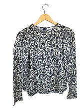 H&M Black Beige Structured Long Sleeve Blouse Abstract Print Smart Casual Size S