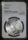 1922 D Peace Silver Dollar NGC MS64 Lustrous White Coin