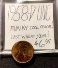 1958 D Lincoln Wheat Cent UNC! Last Wheat Year! Funky Cool Color! ENN Coins