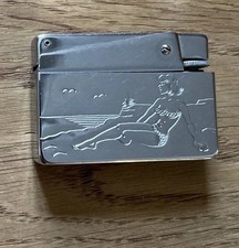 DDR Gasfeuerzeug Nachfüllbar mit Dekor Strandbild und Segelboot Vintage