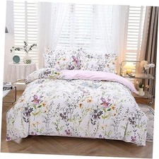 Floral Duvet Cover Set Queen Size 3-Pieces 100 Cotton Queen-3pcs Lilac