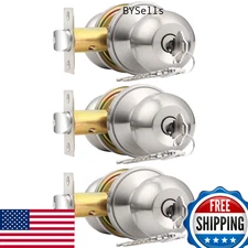 Probrico Brushed Nickel Entry Lock Door Knobs 3 Pack Keyed Alike with Keys