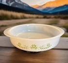 Glasbake Green Daisy Round 8" J2429 Casserole Baking Dish USA Milk Glass Vtg