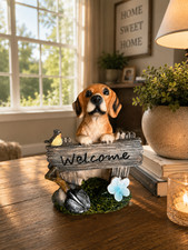 Beagle Welcome Sign Garden Statue Resin Dog Figurine Outdoor Home Yard Decor