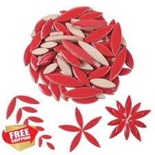 Red Petal Ceramic Mosaic Tiles for Crafts, 200g Flower Mosaic Pieces