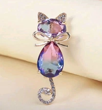 Cat Brooch Pin Pink Blue Fashion Jewelry NEW Free Ship 2 Inch