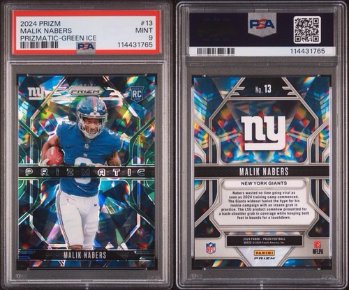 2024 Panini Prizm Malik Nabers #13 Prizmatic Green Ice PSA 9 - Picture 3 of 3