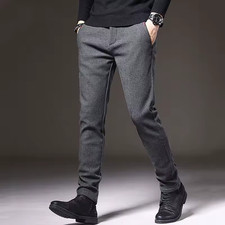 MENS TROUSERS OFFICE BUSINESS WORK FORMAL CASUAL SMART BELT POCKETS DRESS PANTS