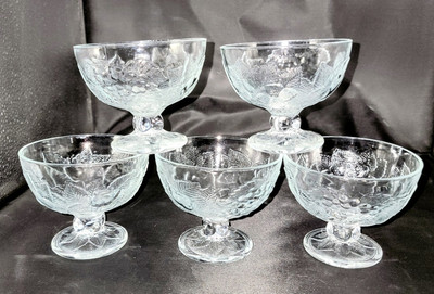 Pasabahce Embossed Glass Ice Cream Bowls Sherbert Dishes Summer Fruit Lot of 5