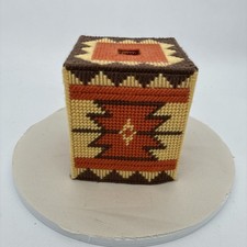 VTG Pastic Canvas Tall Tissue Box Cover Southwest Theme