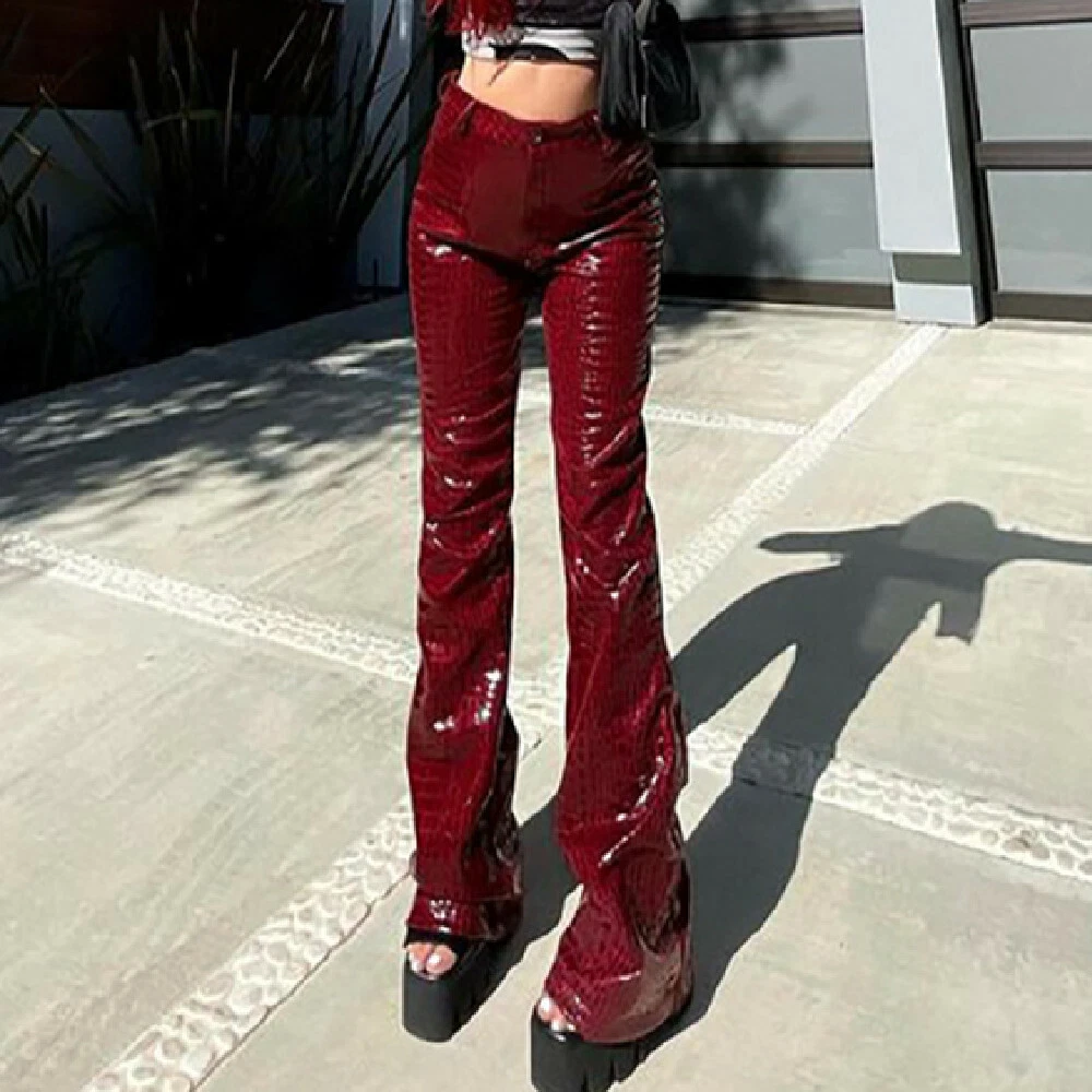 Red vinyl flare best sale pants