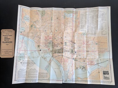1917 Reynolds Standard Guide Reference Map of Washington D.C. ~ Fold Out 24x19