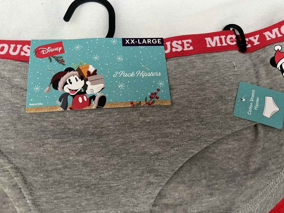 NUEVO Disney MICKEY MOUSE Navidad Algodón Elástico Hipster Paquete de 3 Para Mujer Talla 2XL Foto 2 de 4