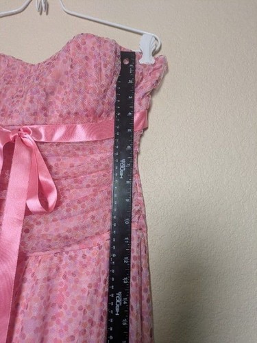 Rosa trägerloses gepunktetes Tüll Midikleid Band Schleife Y2K Kokett Abschlussball Large USA - Bild 7 von 11
