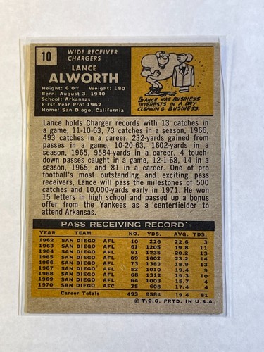 1971 Topps - Lancia Alworth #10 - Foto 2 di 2