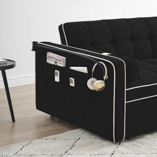 Sleeper Sofa Couch w/Pull Out Bed,55" Modern Velvet Convertible Sleeper Sofa Bed - Picture 11 of 15