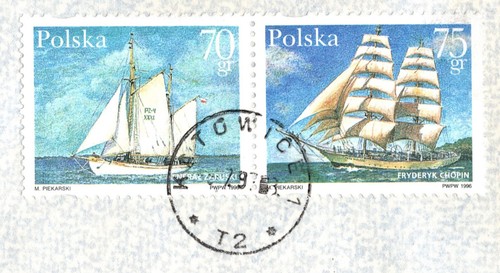 POLAND 1997 COVER SENT TO JORDAN, AMMAN, SAILING SHIPS TWO STAMPS - Picture 2 of 3