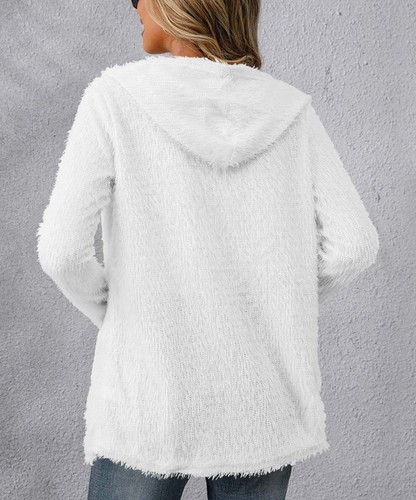 Vrkufie White Shaggy Hooded Open Cardigan - Women size XL - 第 2/2 張圖片