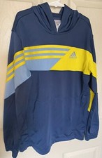 Adidas 2 piece Youth medium zip-up Jacket blue W/yellow  draw String Pants.