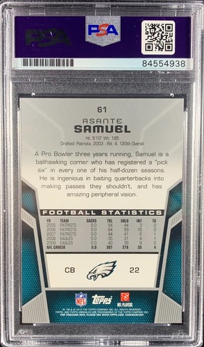 Asante Samuel auto card Topps Unrivaled 2010 #61 Philadelphia Eagles PSA Encap - Picture 2 of 3