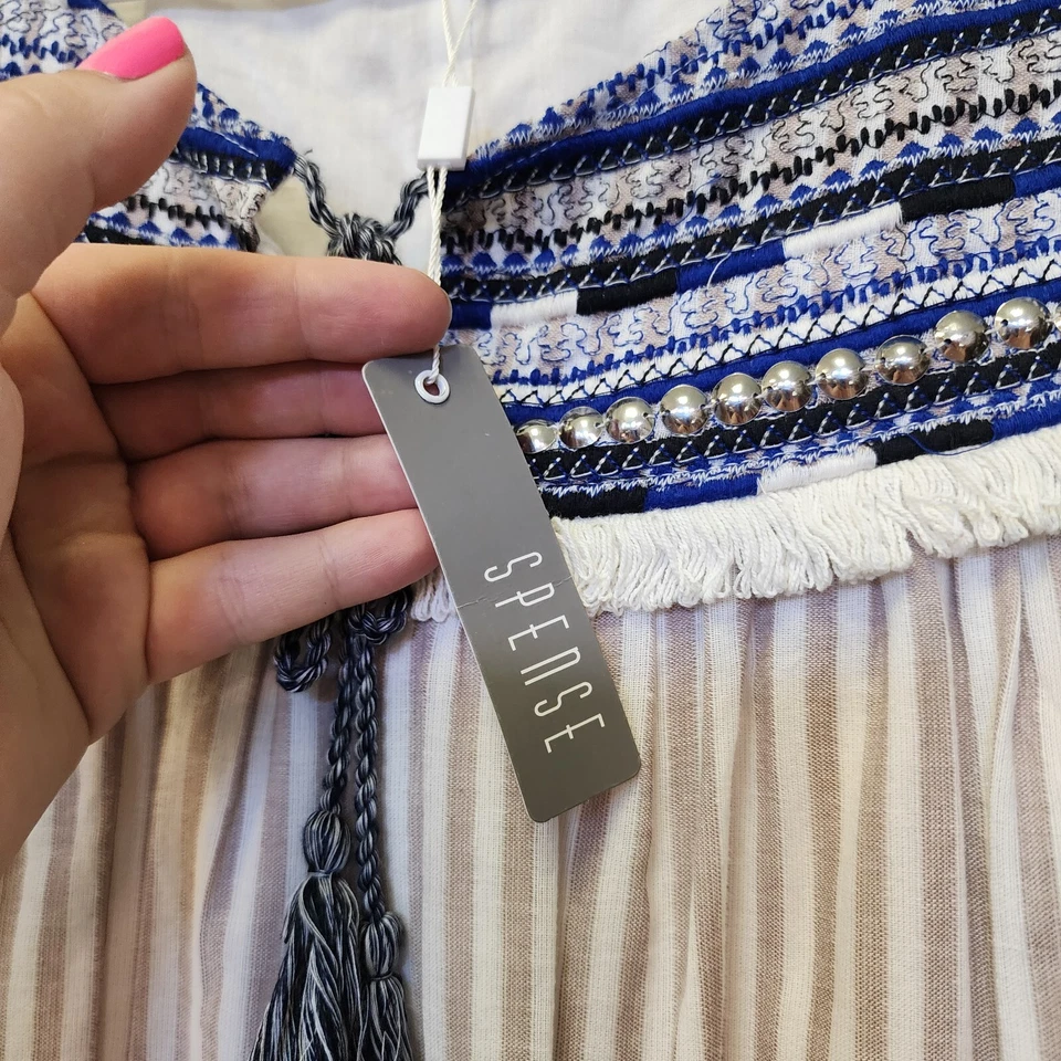 Vestido Spense 10 Tenda Curta Boho Listras Borlas Verão Praia Fada Franja Novo - Imagem 4 de 4