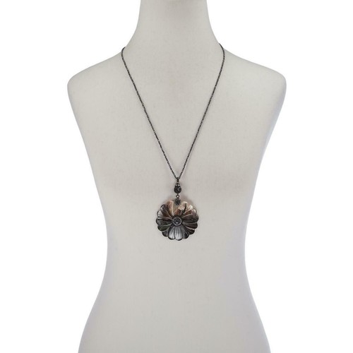 HSN Colleen Lopez Sterling Mother of Pearl & Black Spinel 30" Flower Necklace - Picture 9 of 9
