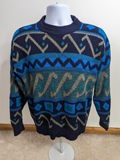 Vintage 80s/90s Blue Geometric Cosby Sweater Men's L Sweater Crewneck Jumper S11