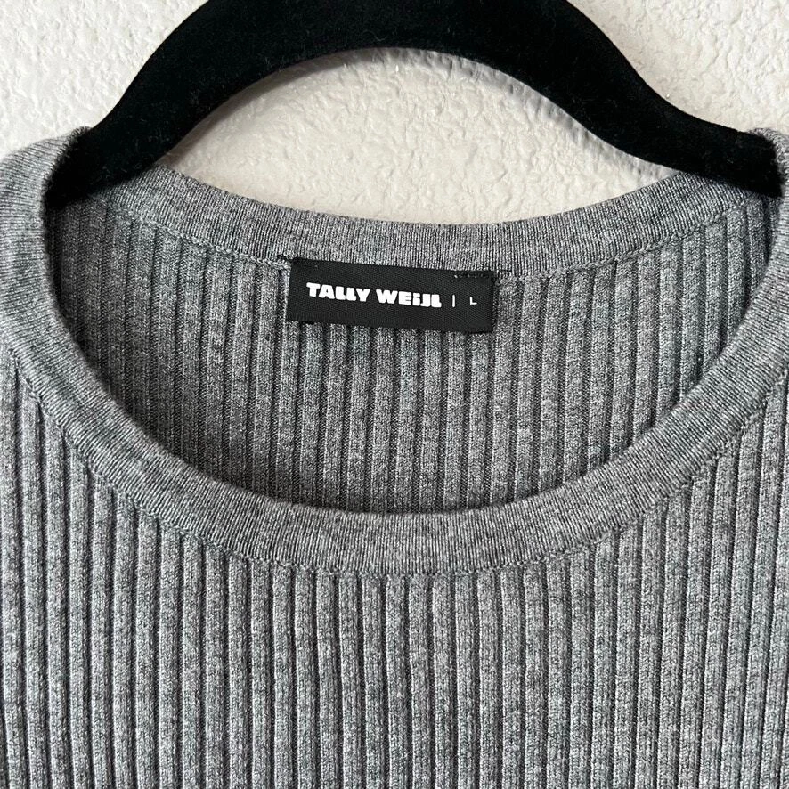 Vestido Suéter Tally Weijl Gris Acanalado Manga Larga Ajuste Acampanado Cuello Redondo Para Mujer L Foto 3 de 4