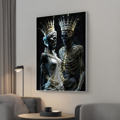 Gothic Fantasy King and Queen Skeleton Canvas Unframed Print Art