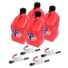 VP Racing Red 4 Pack / 4 Fill Hoses and Ball Valve Square Fuel Jug Alcohol IMCA