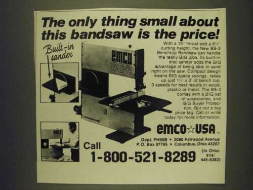 Anuncio de sierra de cinta Emco BS-3 1985 - lo único pequeño de esto es - Imagen 1 de 1